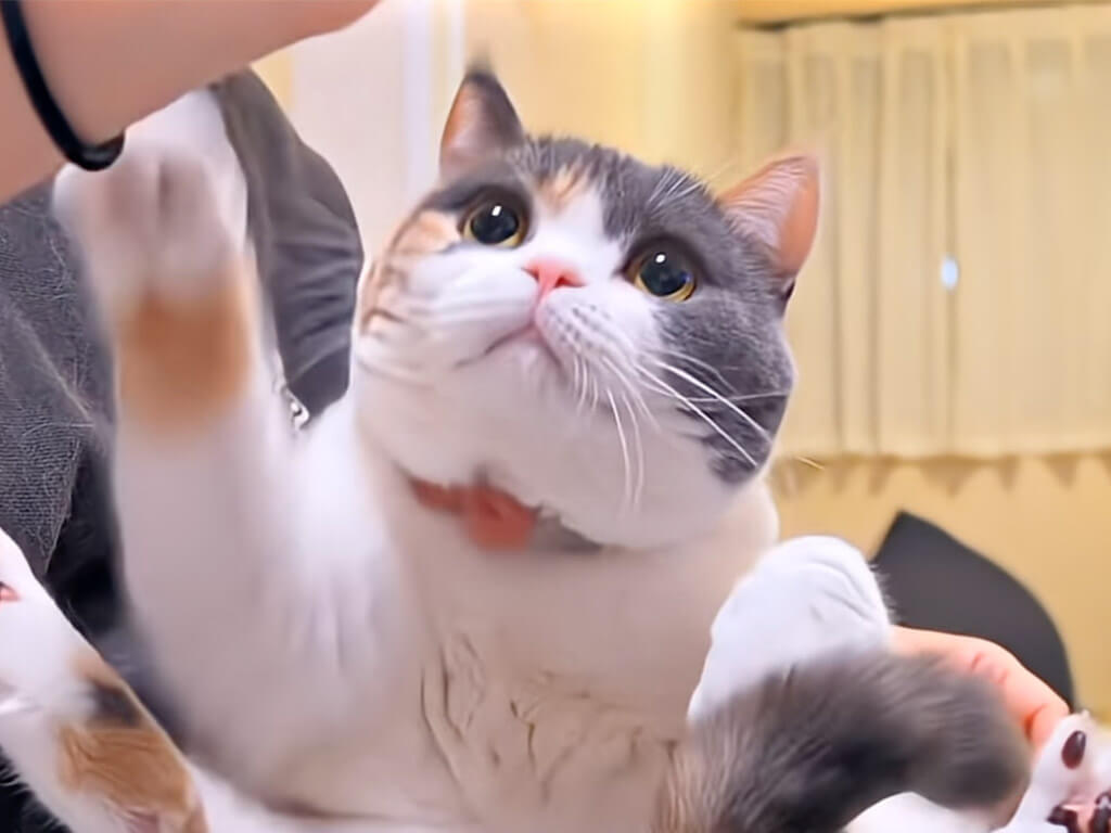 おやつを差し出したら両前足でぎゅっ!と抱きしめる三毛猫さん、独占欲がかわいすぎた